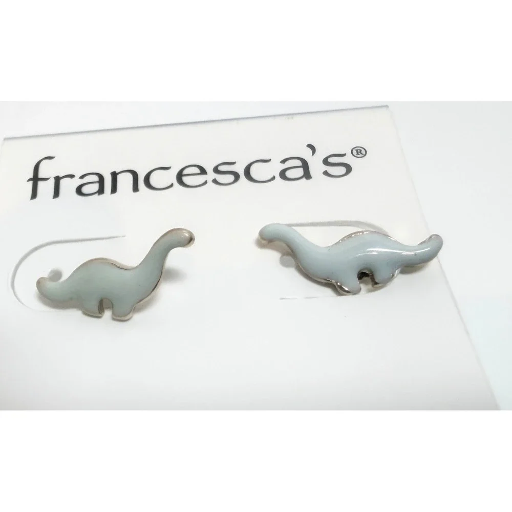 Francesca's Blue Enamel Dinosaur Stud Earrings Gold Tone New on Card